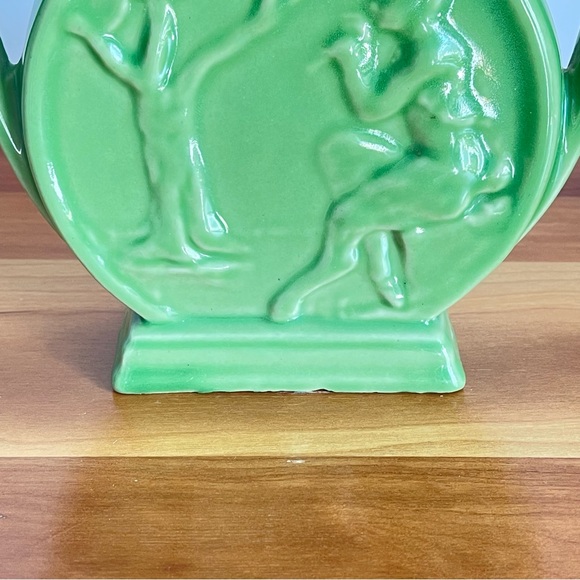 Green Art Deco Style Vase Rare Alamo Pottery MCM Greek God Pan & Grapevine - Picture 8 of 11